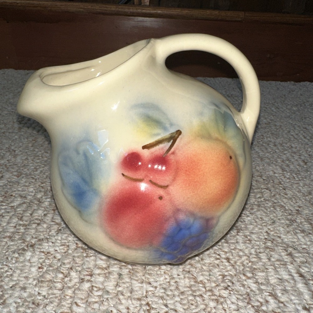 Shawnee USA Pottery Ball Pitcher, Fruit Pattern, Vintage Excellent Condition